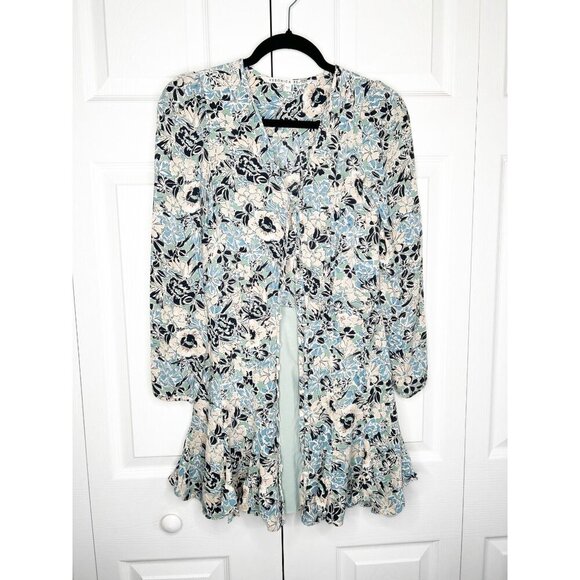Veronica Beard Riggins Light Blue Cream Floral Print Silk Mini Dress Women's 2